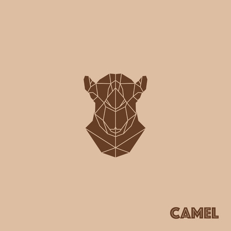 Abstract triangle geometric camel isolated on brown background for use in design for card, invitation, poster, banner, placard or billboard cover.のイラスト素材