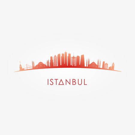 Istanbul, Turcey skyline silhouette red vector design on white background.のイラスト素材