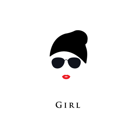 Vector Silhouette of Woman in a modern Hat, and sunglasses.のイラスト素材