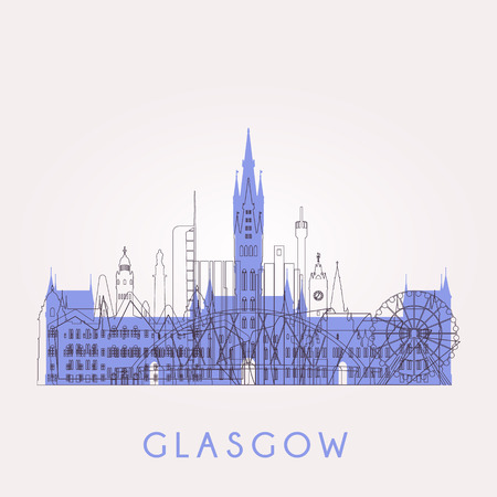 Outline Glasgow skyline with landmarks. Vector illustration. Business travel and tourism concept with historic buildings. Image for presentation, banner, placard and web site.のイラスト素材