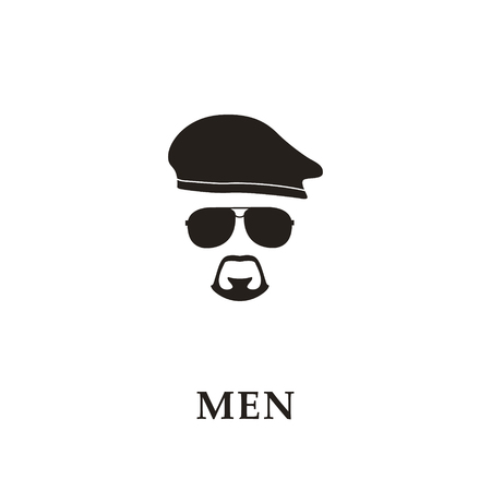 Silhouette soldier with beret, sunglasses and goatee. Vector illustration.のイラスト素材