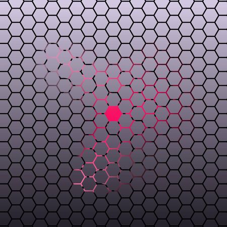 Abstract Hexagonal tile dark background with pink neon light. Vector background for web, applications, business.のイラスト素材