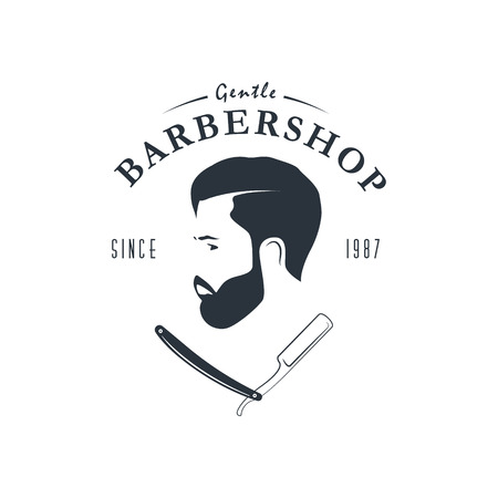 Vintage barber shop logo. Hipster emblem. For Label, Badge, Sign or Advertising. Vector illustration.のイラスト素材