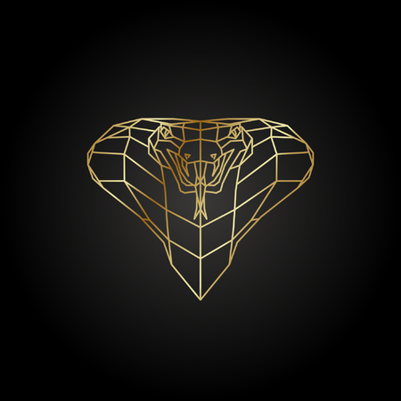 Abstract gold cobra polygon template on a black background. Vector illustration.のイラスト素材