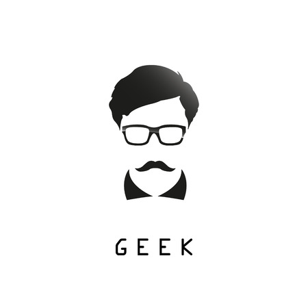 Geek logo design template with face in glasses. Vector illustration.のイラスト素材