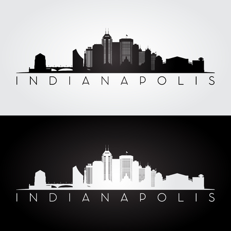Indianapolis USA skyline and landmarks silhouette, black and white design, vector illustration.のイラスト素材