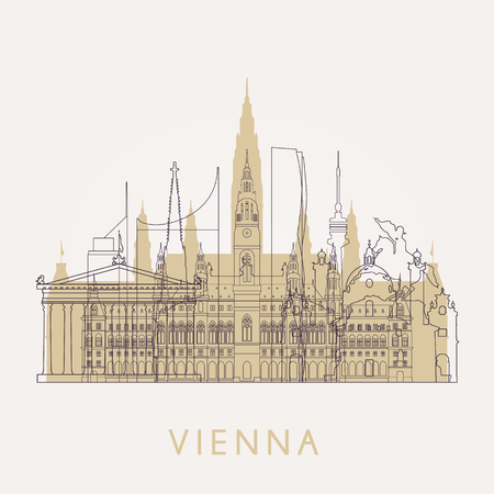Outline Vienna. Vintage skyline with landmarks. Vector illustration. Business travel and tourism concept with historic buildings. Image for presentation, banner, placard and web site.のイラスト素材