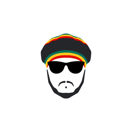 Rasta Cap with moustache and beard on white background. Jamaican Hat.のイラスト素材