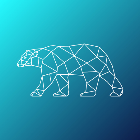 Low polygon style Illustration of an polar white bear walking viewed from side set on isolated blue...