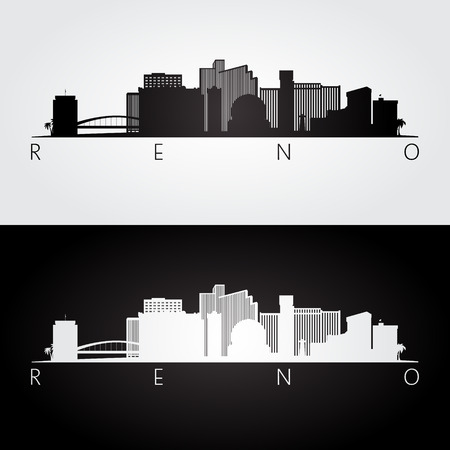 Reno USA skyline and landmarks silhouette, black and white design, vector illustration.のイラスト素材