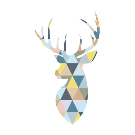 Deer head formed by triangular multicolored shapes. Scandinavian style.のイラスト素材