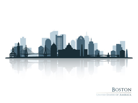 Boston, skyline silhouette with reflection. Vector illustration.のイラスト素材