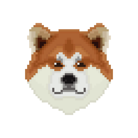 Akita Inu dog head in pixel art style. Vector illustration. のイラスト素材