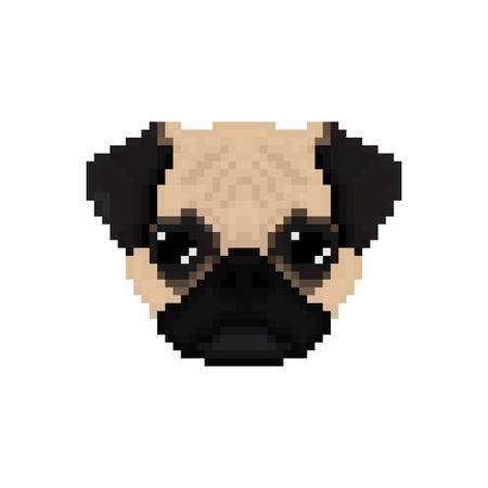 Mops dog head in pixel art style. Vector illustration.のイラスト素材