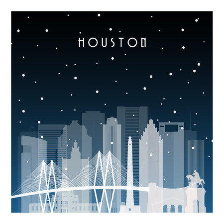 Winter night in Houston. Night city in flat style for banner, poster, illustration, game, background.のイラスト素材