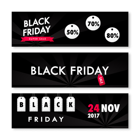 Black Friday Sale Horizontal Banners Set. Vector illustration.のイラスト素材