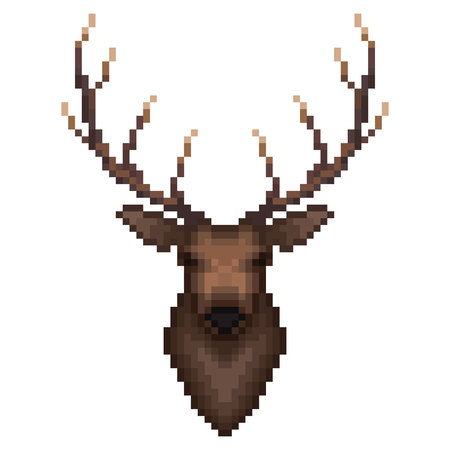Deer portrait in pixel art style. Vector illustration.のイラスト素材
