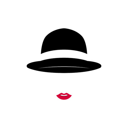 Beautiful Lady wearing vintage hat on white background. Vector illustration.のイラスト素材