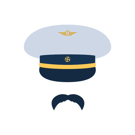 Pilot aviator. Pilot hat and mustache. Vector illustration.のイラスト素材