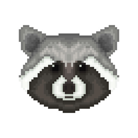 Raccoon head in pixel art style. Vector illustration.のイラスト素材
