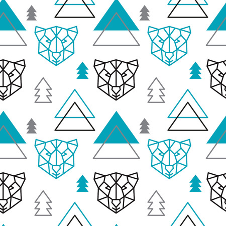 Abstract polygonal bear, mountain and forest seamless pattern background.のイラスト素材