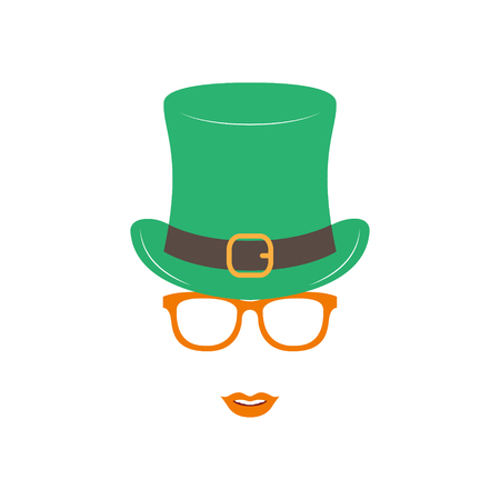 Irish girl in green hat and orange glasses. St. Patrick's day.のイラスト素材
