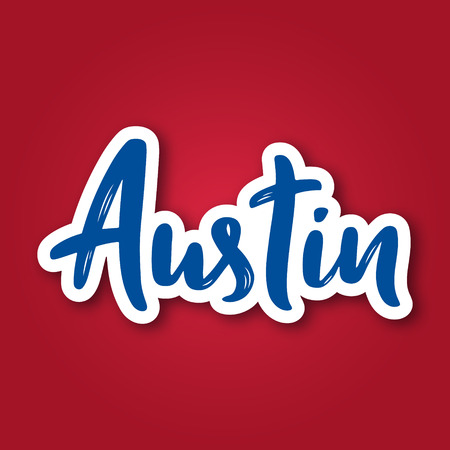 Austin - hand drawn lettering phrase. Sticker with lettering in paper cut style. Vector illustration.のイラスト素材