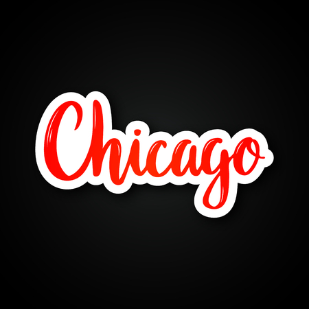 Chicago - hand drawn lettering phrase. Sticker with lettering in paper cut style. Vector illustration.のイラスト素材