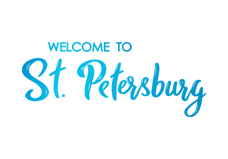 Welcome to St. Petersburg lettering banner. Hand drawn brush calligraphy. Colorful lettering design. Vector illustration.のイラスト素材