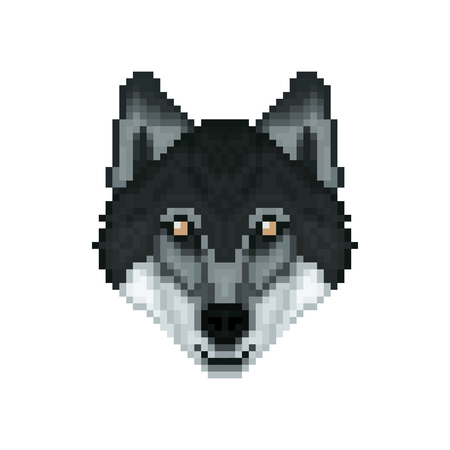 Portrait of a Wolf in pixel art style. Vector illustration.