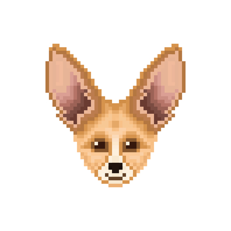 Portrait of  cute Fennec Fox. Pixel art animal icon. Vector illustration.のイラスト素材