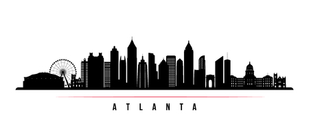 Atlanta city skyline horizontal banner. Black and white silhouette of Atlanta city, USA. Vector template for your design.のイラスト素材