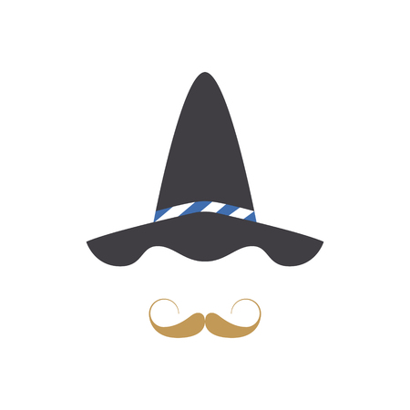 Avatar of man in traditional Oktoberfest gray felt hat with blue and white cord. Vector illustration.のイラスト素材