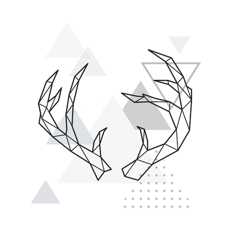 Polygonal Deer horns on minimalist triangle background. Geometric poster. Vector design template.のイラスト素材