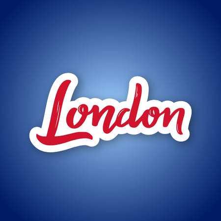 London - hand drawn name of Great Britain. Sticker with lettering in paper cut style. Vector illustration.のイラスト素材