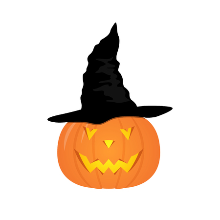 Halloween pumpkin with black witches hat. Vector illustration.のイラスト素材
