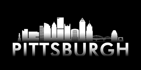 Pittsburgh city white skyline on black background. Vector banner.のイラスト素材
