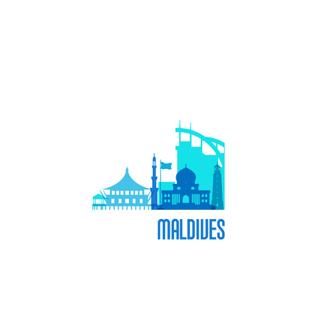 Maldives city emblem. Colorful buildings. Vector illustration.のイラスト素材