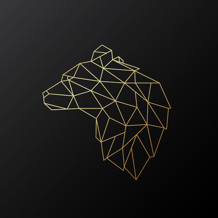 Golden polygonal Bear illustration isolated on black background. Geometric animal emblem. Vector illustration.のイラスト素材