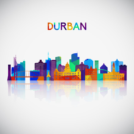Durban skyline silhouette in colorful geometric style. Symbol for your design. Vector illustration.のイラスト素材