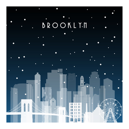 Winter night in Brooklyn. Night city in flat style for banner, poster, illustration, background.のイラスト素材