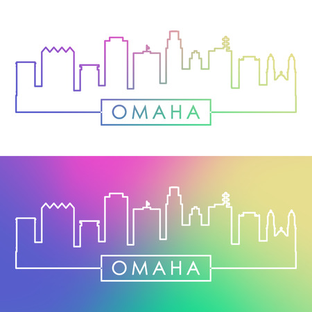 Omaha skyline. Colorful linear style. Editable vector file.のイラスト素材