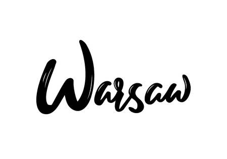Warsaw - hand drawn lettering name of Poland city. Handwritten inscription. Vector illustration.のイラスト素材
