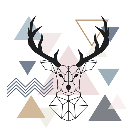 Geometric muzzle deer. Scandinavian style. Color geometric background. Vector illustration.のイラスト素材