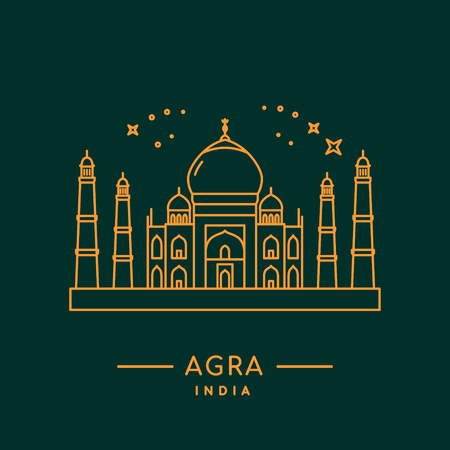 Taj Mahal vector illustration. Line art. Agra, India landmark.のイラスト素材