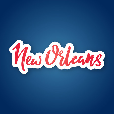 New Orleans - hand drawn lettering name of USA city. Sticker with lettering in paper cut style. Vector illustration.のイラスト素材