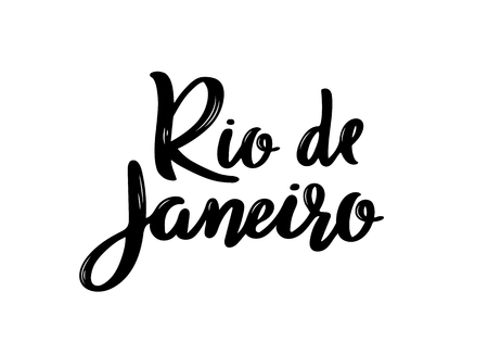 Rio de Janeiro- hand drawn lettering name of Brazil city. Handwritten inscription. Vector illustration.のイラスト素材