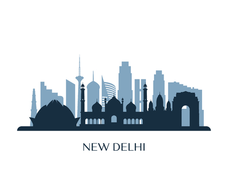 New Delhi skyline, monochrome silhouette. Vector illustration.のイラスト素材