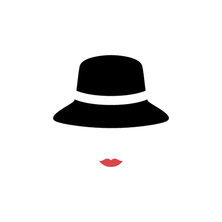 Woman with red lips wearing retro hat. Vector illustration.のイラスト素材