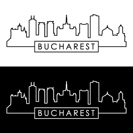 Bucharest city skyline. Linear style. Editable vector file.のイラスト素材